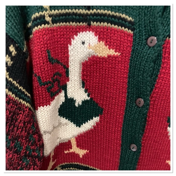 Nordstrom Vintage Point Of View Knit Plaid Christmas Cardigan Sweater Wool Red M - Picture 3 of 6